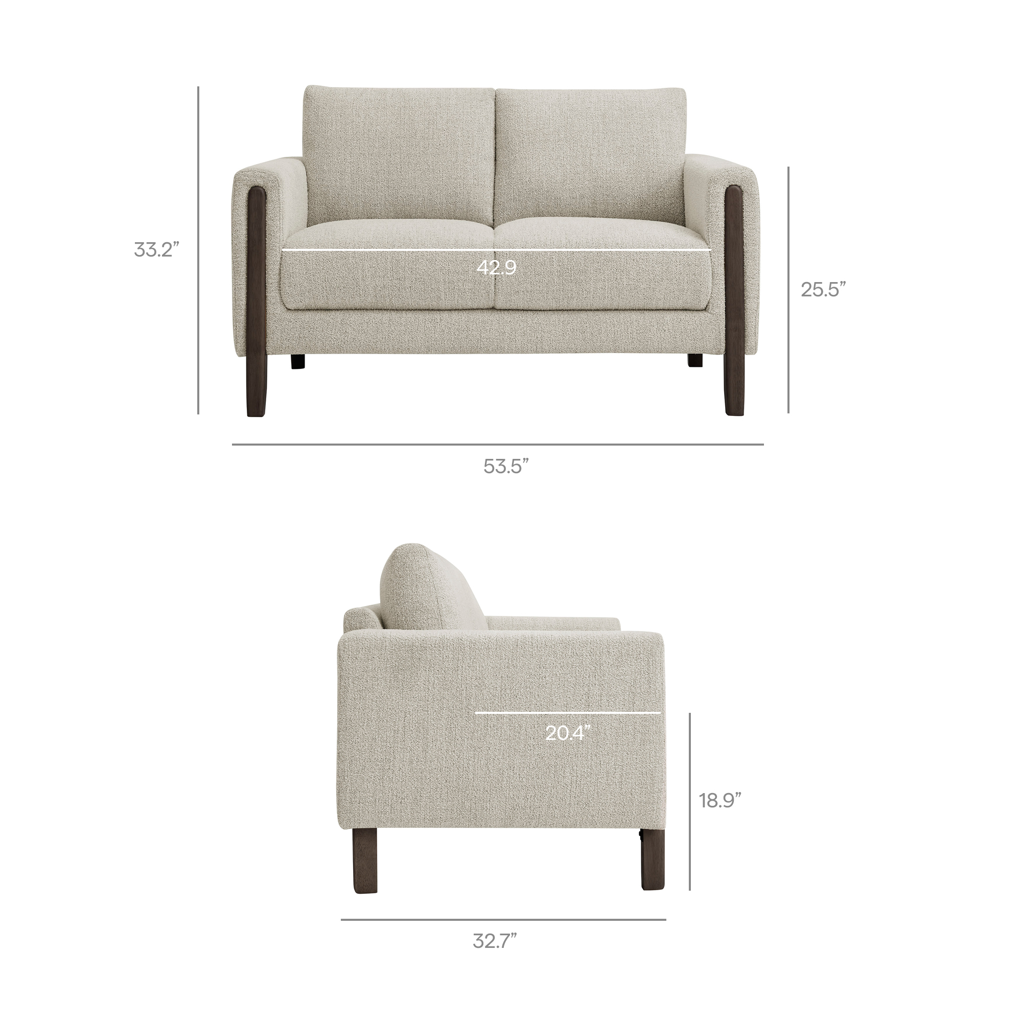 Hawken Boucle Fabric Loveseat in Parchment Espresso