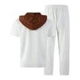 thumbnail image 4 of BLTIBY Mens Summer 2 Piece Outfits Waffle Short Sleeve Lace-up Hooded Shirts and Drawstring Pants Casual Loose Beach Loungewear with Pockets White S, 4 of 5
