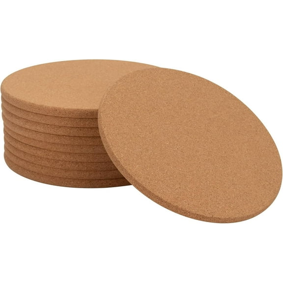 10PCS Cork Coaster for Drink, 8 inch Diameter Large Round Cork Coaster Bulk Absorbent Heat Resistant Reusable, Blank Coffee Coasters for Crafts DIY Projects Wine Glass, Mug, Coffee Cup, Plant