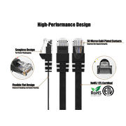 Cable Leader Cat 6 Flat Ethernet Cable 3 ft - Black | Cat6 Flat RJ45 LAN Patch Cord, UTP