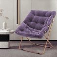 thumbnail image 3 of MoNiBloom Folding Saucer Chair for Adults, Faux Fur Upholstered Metal Frame Foldable Lounge Chair, Comfy Cozy Reading Accent for Bedroom Living Room, Purple, 3 of 8