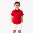 thumbnail image 3 of LittleSpring Toddler Boy Dress Shirt Short Sleeve Button Down Shirts with Bow Tie Star Polka Dot Red 2T, 3 of 6