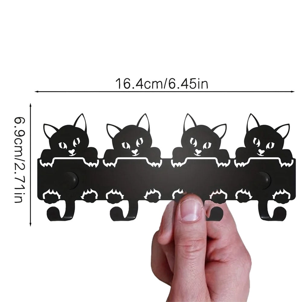 Cat Metal Keychain, Cute Wall Mounted Key Holder, Entryway Organizer Hooks, Gothic Home Decor, Aesthetic Key Storage Rack for Wall