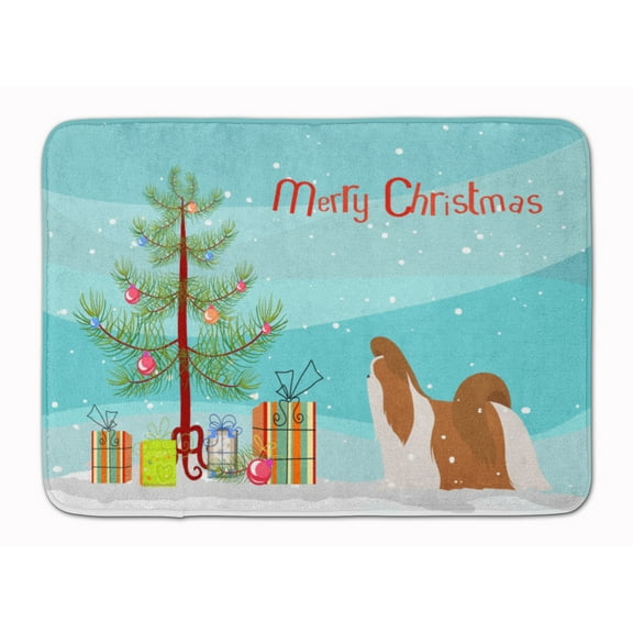 Shih Tzu Merry Christmas Tree Machine Washable Memory Foam Mat