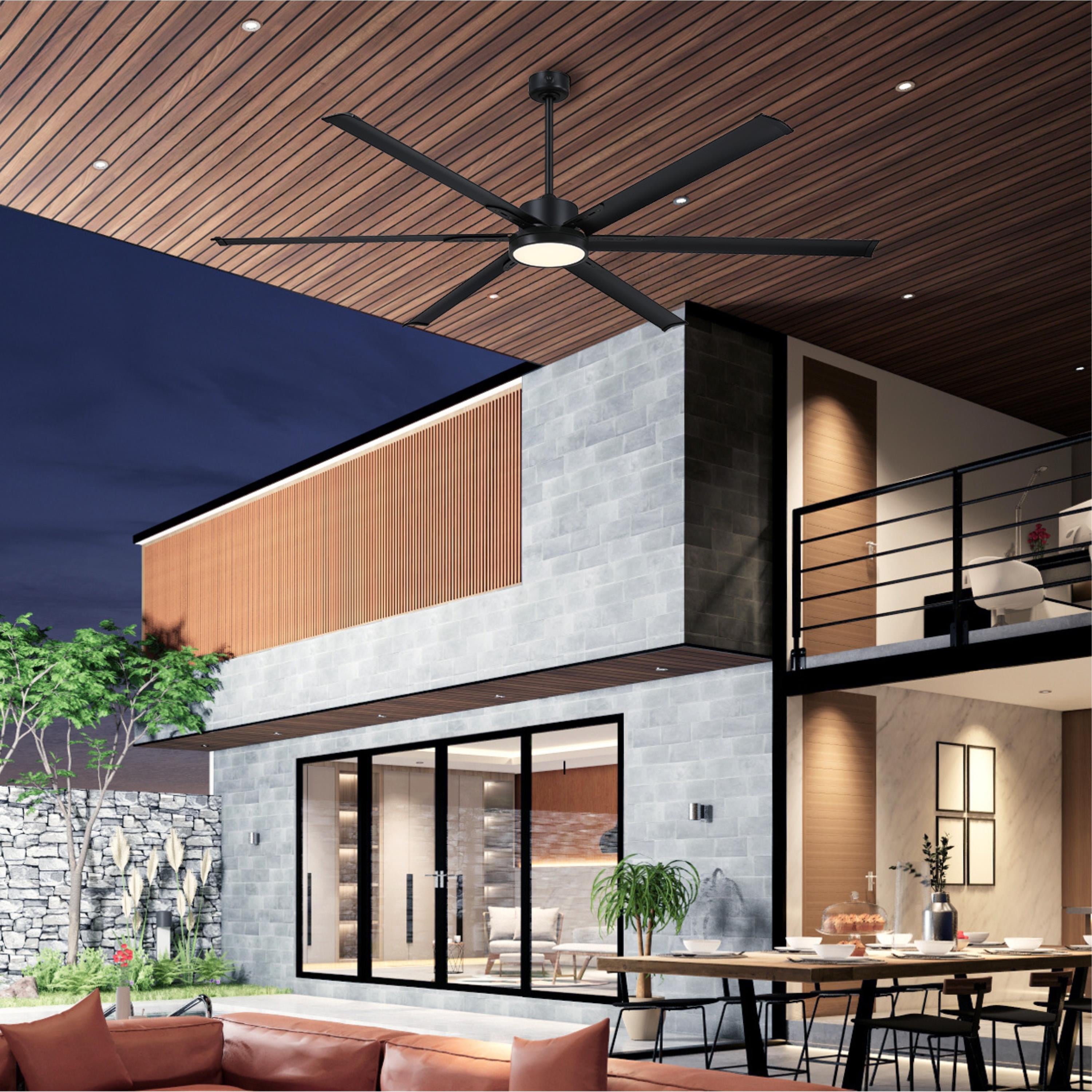 Westinghouse Lighting Hudson Yards 80-Inch Industrial-Style Indoor/Outdoor 6-Blade Matte Black Ceiling Fan, Dimmable LED Light Fixture with Opal Frosted Glass, Remote Control Included, DC Motor