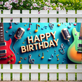 thumbnail image 6 of LUUFILx Happy Birthday Music Banner Backdrop Party Supplies Photography Props Celebration Background Decoration Guitar Microphone Sheet Music, 6 of 7