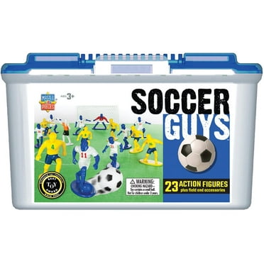 Kaskey Kids Soccer Guys Action Figures Blue/White vs Yellow/Blue Inspire a Love of Soccer and Creative Play in Kids 3  (27 pieces)