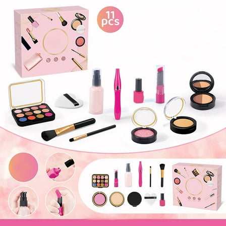 Black Simulated Makeup Toy Set for Girls, Pretend Play Faux Cosmetic Kit with Brushes and Mirror, Safe and Washable, Encourages Color Matching and Aesthetic Sense, Great for Gift Giving