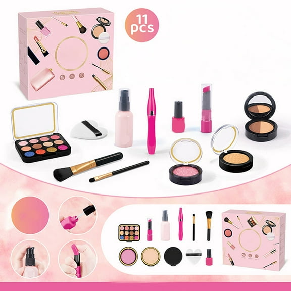 Black Simulated Makeup Toy Set for Girls, Pretend Play Faux Cosmetic Kit with Brushes and Mirror, Safe and Washable, Encourages Color Matching and Aesthetic Sense, Great for Gift Giving