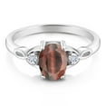 thumbnail image 2 of Gem Stone King 925 Sterling Silver Red Tiger Eye and White Moissanite 3-Stone Rings for Women (1.33 Cttw, Gemstone, Oval 8X6MM, Available in Size 5, 6, 7, 8, 9), 2 of 4