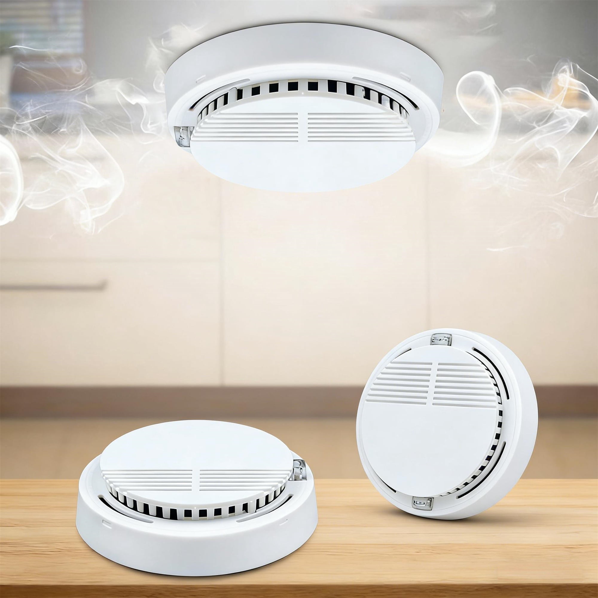 Smoke Alarm Detector, 2 Pack Home Fire Safety Sensor Alert, Photoelectric Smoke Detector for House Hotel Office Warehouse Fire Protection