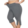 thumbnail image 3 of FlorCurve Plus Size Capri Leggings for WomenTummy Control Cropped Pants Stretch Athletic Leggings, Gray XL, 3 of 7