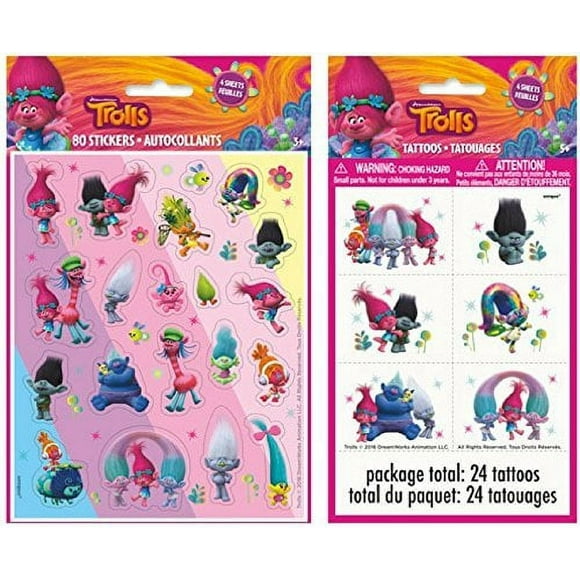 Trolls 4ct Sheets of Stickers and Temporary Tattoos