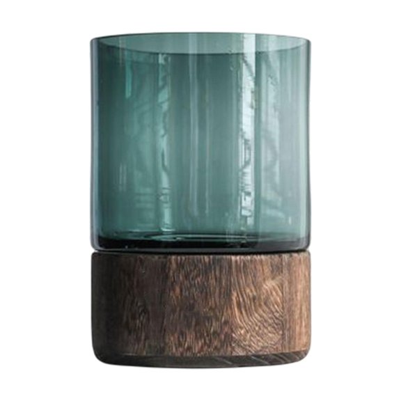 Abbracc Vase en Verre Minimaliste Base en Bois Décors Décoratifs Pot de Fleurs Stockage F 12x12x17cm