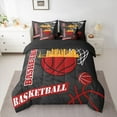 thumbnail image 3 of Feelyou Cartoon Basketball Print Bedding Comforter Set 7 Pieces, Black Red Graffiti Full Bedding Set, Ball Sport Game Reversible Fitted Sheet Flat Sheet, Breathable Home Decor, 3 of 8