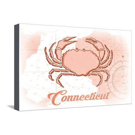 Connecticut - Crab - Coral - Coastal Icon Stretched Canvas Print Wall Art By Lantern