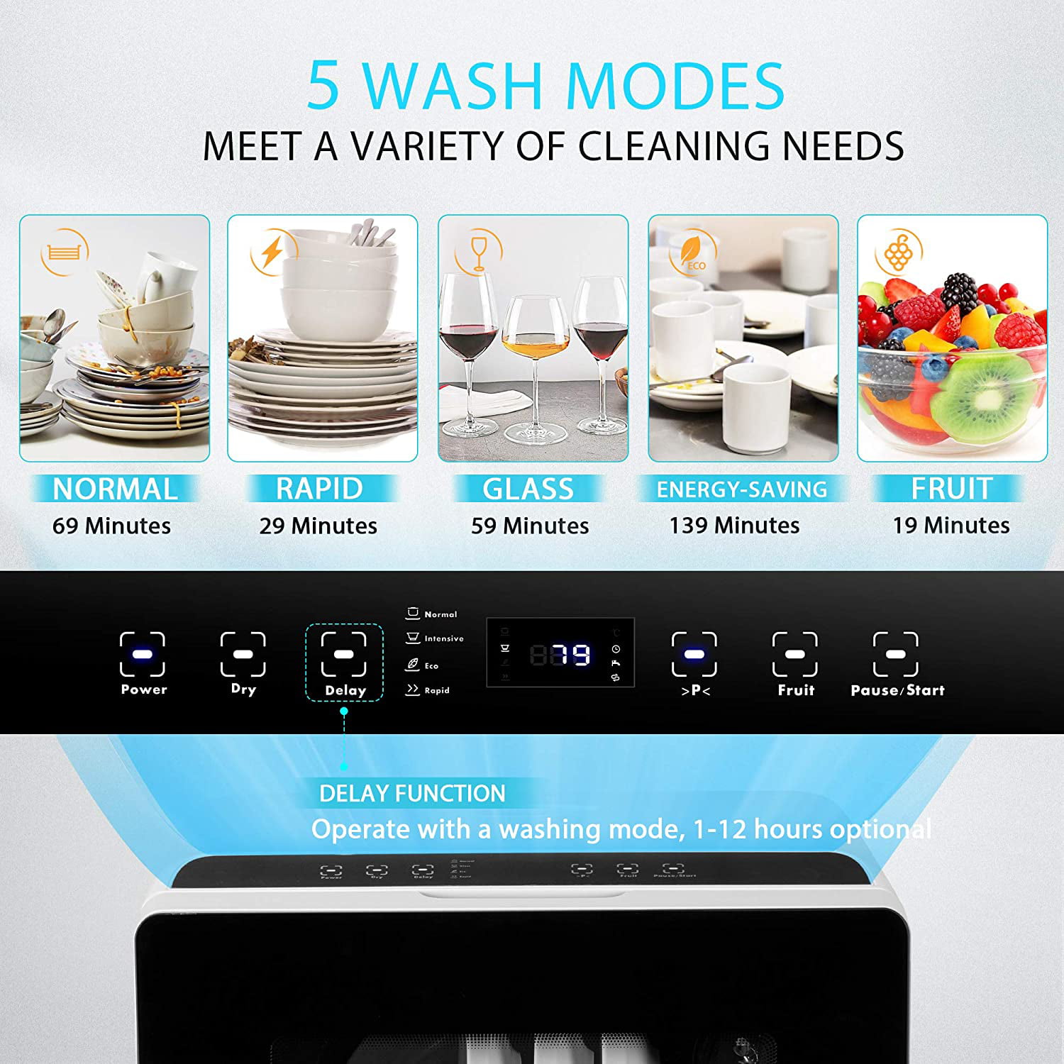VIVOHOME 110V 840W Electric Portable Compact Countertop Small Dishwasher  Machine with 5L Built in Water Tank