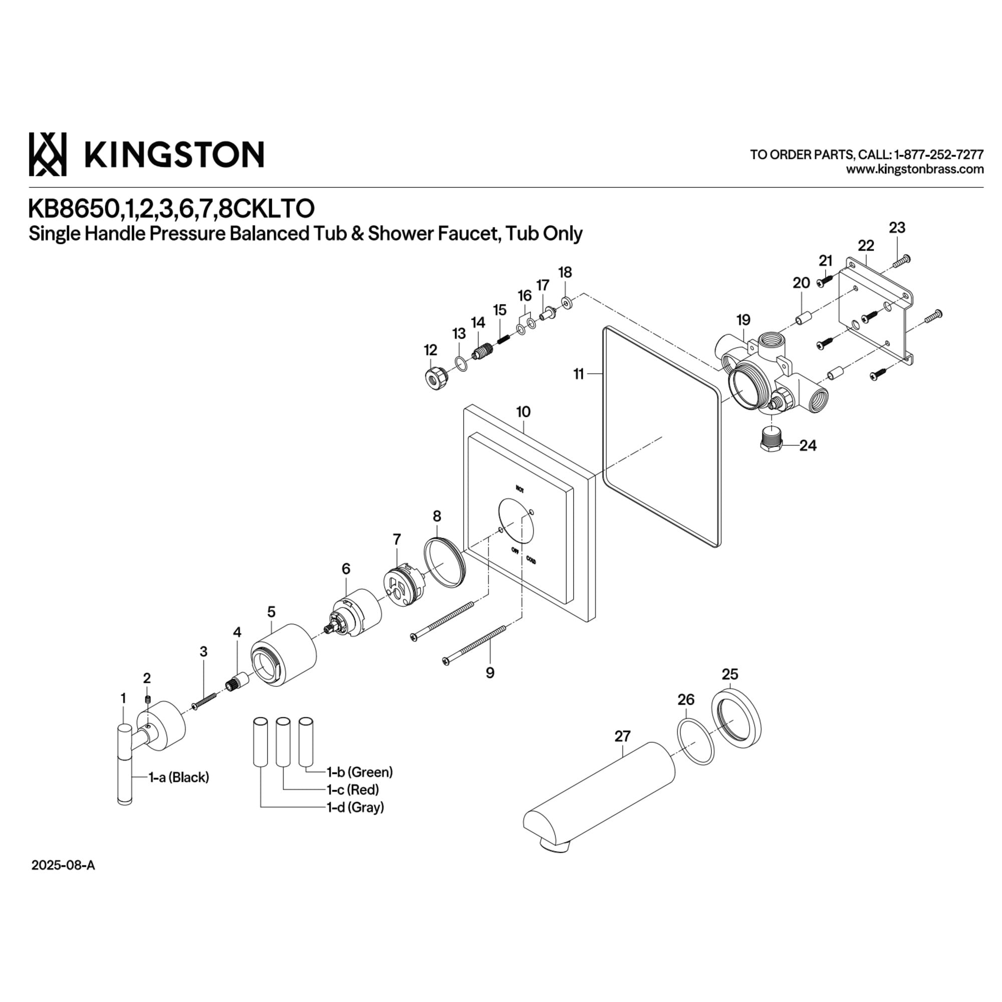 Kingston Brass KB8652CKLTO Kaiser Single-Handle Pressure Balanced Tub Faucet in Polished Brass