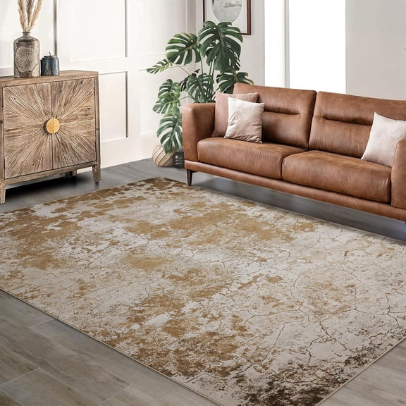 Modern Abstract Area Rug 6x9 Washable Low Pile Non-Slip Indoor Carpet, Soft Stain Resistant Floor Rug for Living Room Bedroom Dining Room Office,Camel