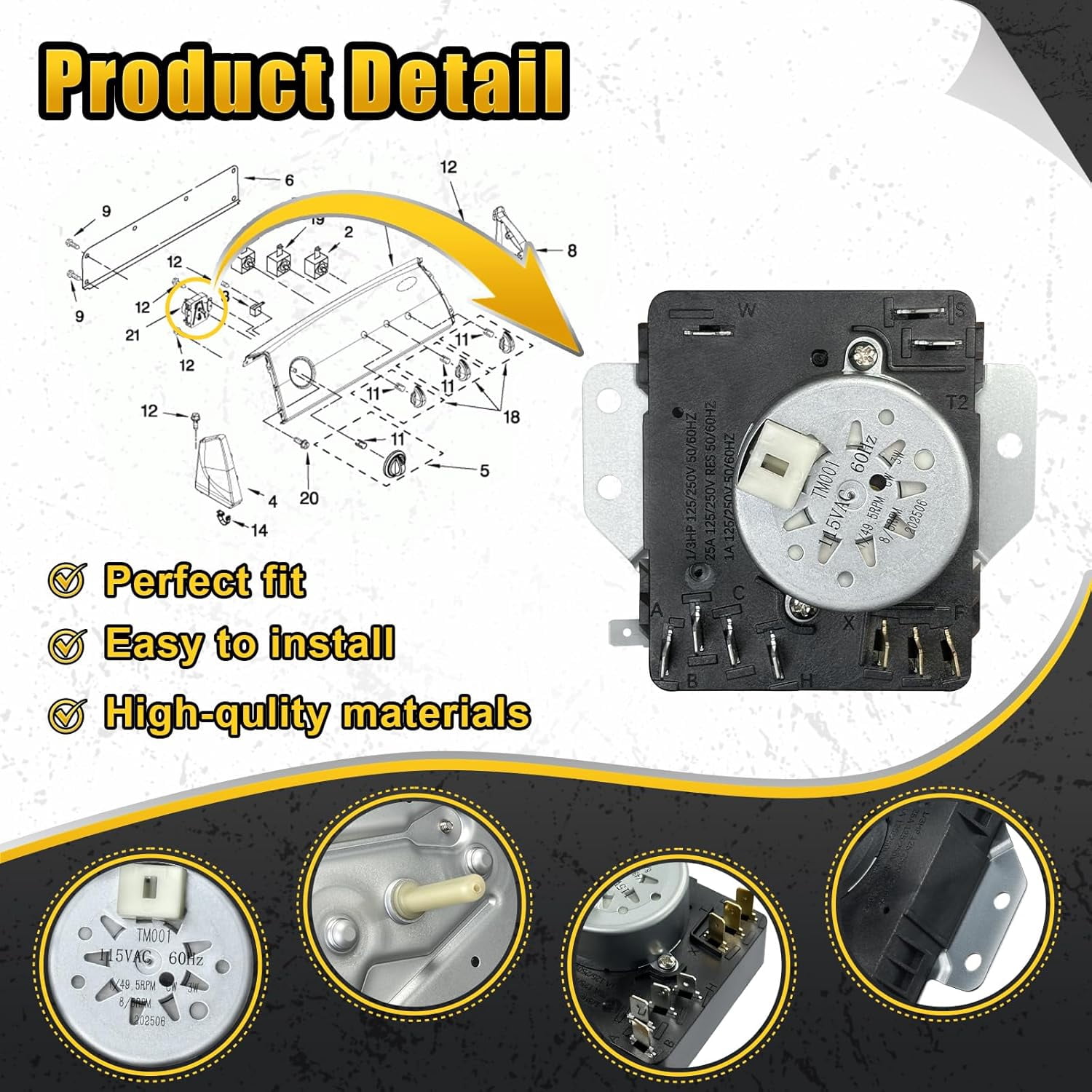 Aniceparthy W10185992 WPW10185992 Dryer Timer Compatible with Whirlpool Maytag Kenmore Crosley Dryer, Replacement Part 1481708 AP6016542 PS11749833 EAP11749833 418-095-20-B5 PD00023641