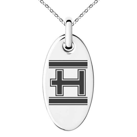 Stainless Steel Letter H Initial Empire Monogram Engraved Small Oval Charm Pendant Necklace