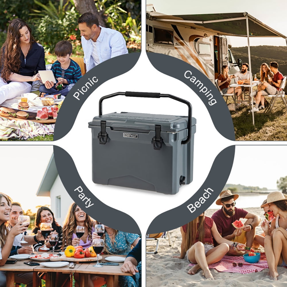 Aimee Lii 25 QT Hard Cooler with Aluminum Handle and Integrated Cup Holders, Travel Cooler, Gray