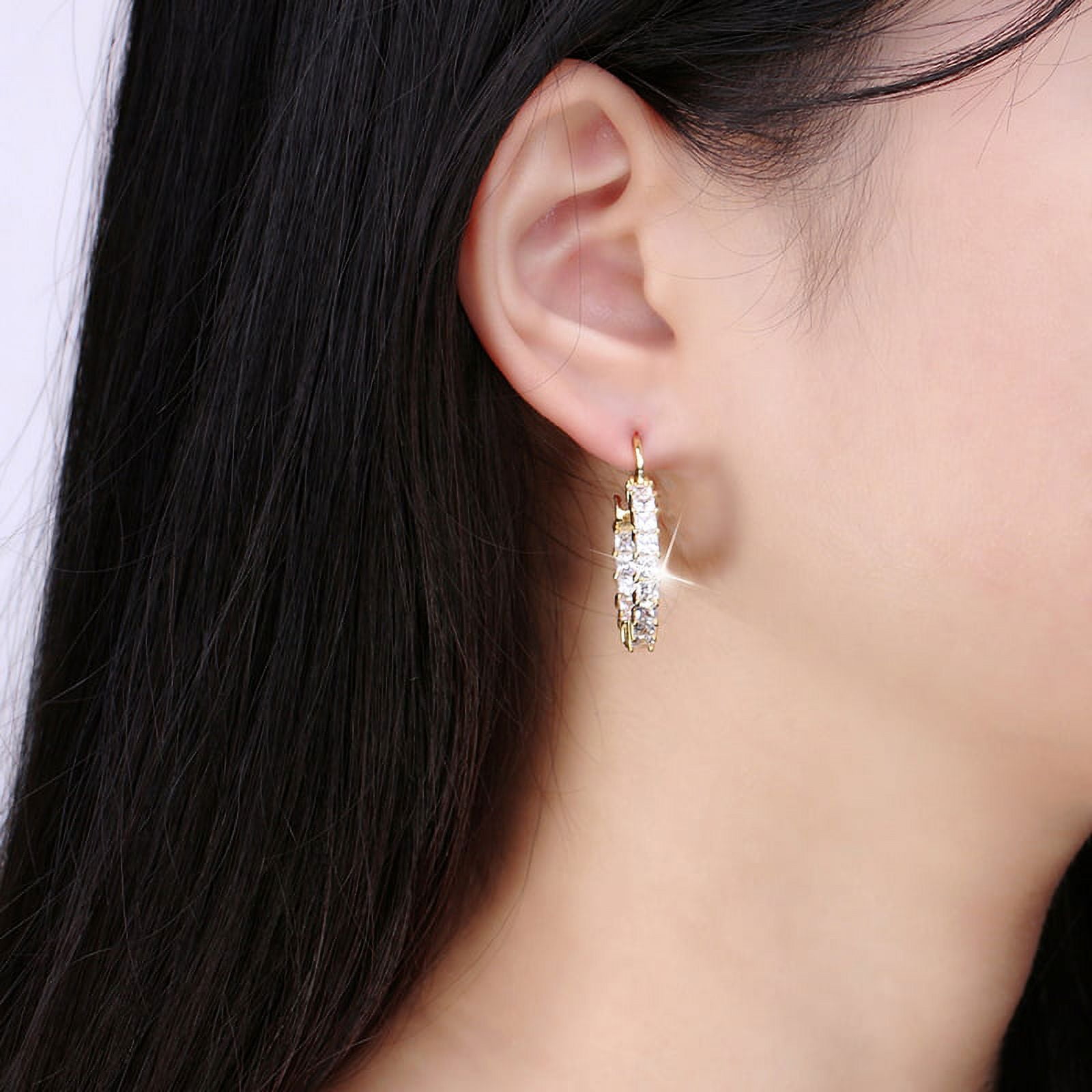 Hoop Earrings for Women Princess Cubic Zirconia White Gold Plated Ginger Lyne Collection