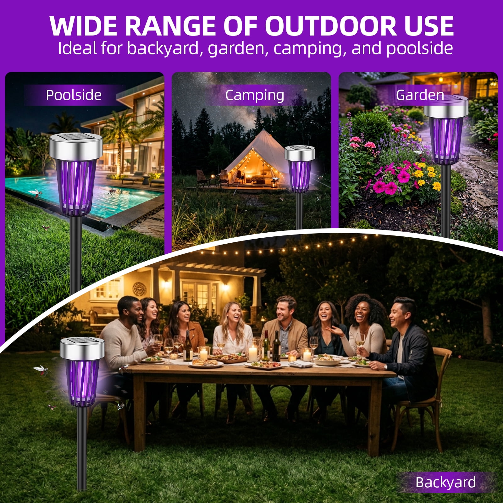 2Pack Solar Bug Zapper Outdoor Solar Powered Mosquito Zapper Mosquito Lamp Fly Zapper Repellent Lighting Stake Landscape Fixture for Garden Patio Pathway Backyard Camping