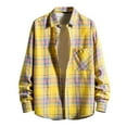 thumbnail image 2 of lulshou 2025 Plaid Shirt Men for Man Saving Mens Button Down Shirts Regular Fit Long Sleeve Casual Plaid Flannel Shirt Yellow-L, 2 of 7