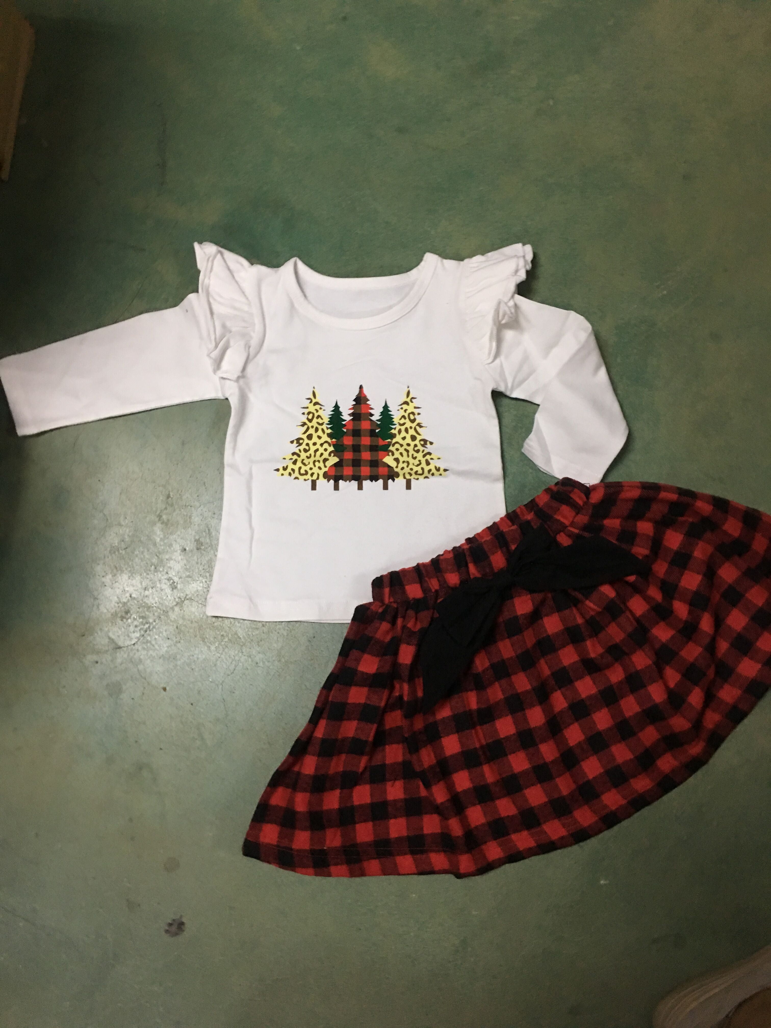 red plaid skirt set