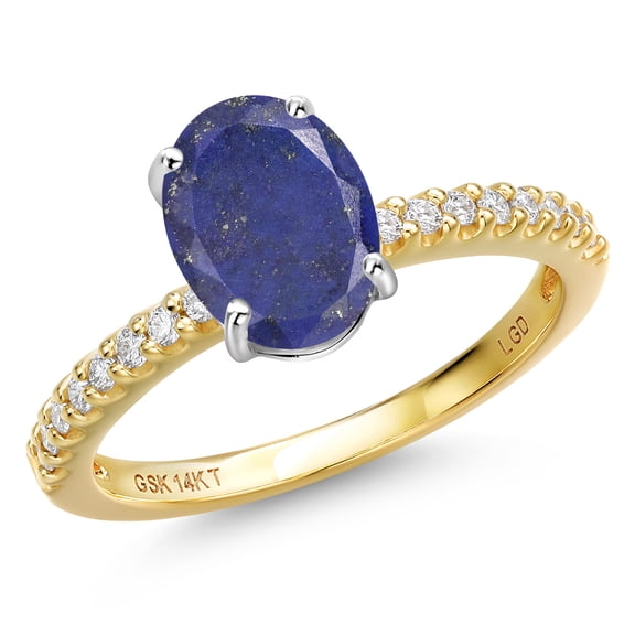 Gem Stone King 14K Two Tone Gold Blue Lapis and Lab Grown Diamond Engagement Ring for Women | 2.16 Cttw | Oval 9X7MM | Gemstone Birthstone | Size 9