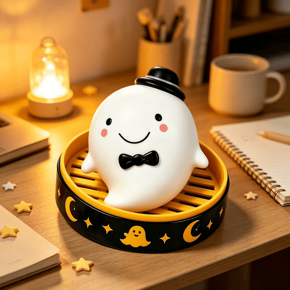 Halloween Ghost Squeeze Squishy Toys, Halloween Realistic Steamed Bun Stress Relief Sensory Ball with Steamer, Soft Halloween Stress Ball (1pc)