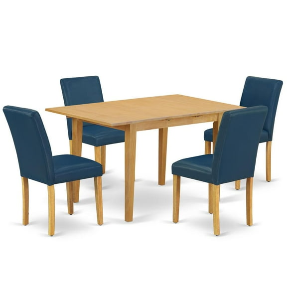 NOAB5-OAK-55 5Pc Rectangle 42/53.5" Dinette Table With 12 In Leaf And Four Parson Chair With Oak Leg And Pu Leather Color Oasis