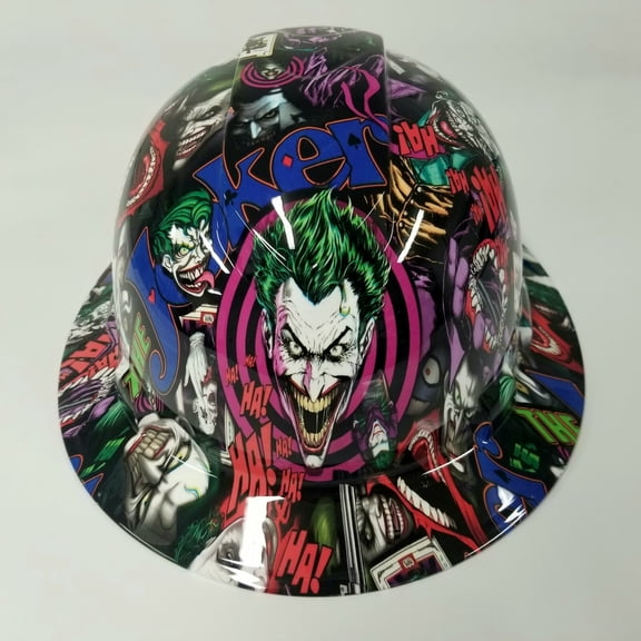 NEW FULL BRIM Hard Hat custom hydro dipped in THE JOKER HAHA FULL COLOR SICK NEW