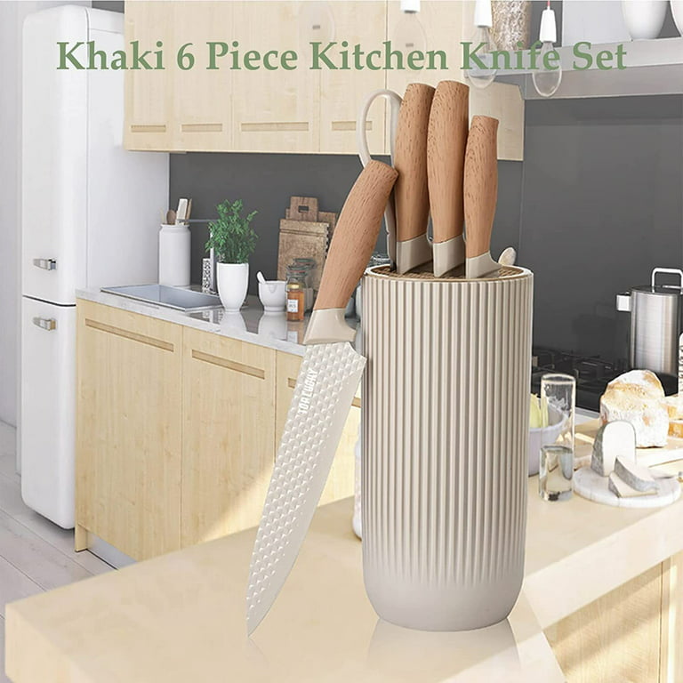  Kitchen Knife Set, 8-Pieces Khaki Sharp Chef Knife Set with  Block, Knife Block Set with Diamond Grain Non-stick Knife Blade, Stainless  Steel Cooking Knives Suitable for Home Restaurant Apartment: Home 
