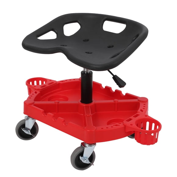 QinaQin Rolling Garage Stool, 360 Degree Swivel Shop Seat with Tool Tray, Adjustable Height and Low Back Design