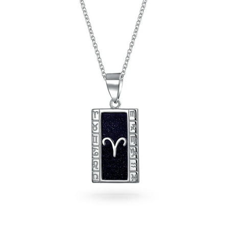 Goldstone Pendant Necklace - Blue Goldstone Aries Zodiac Pendant Necklace 925 Silver 18in