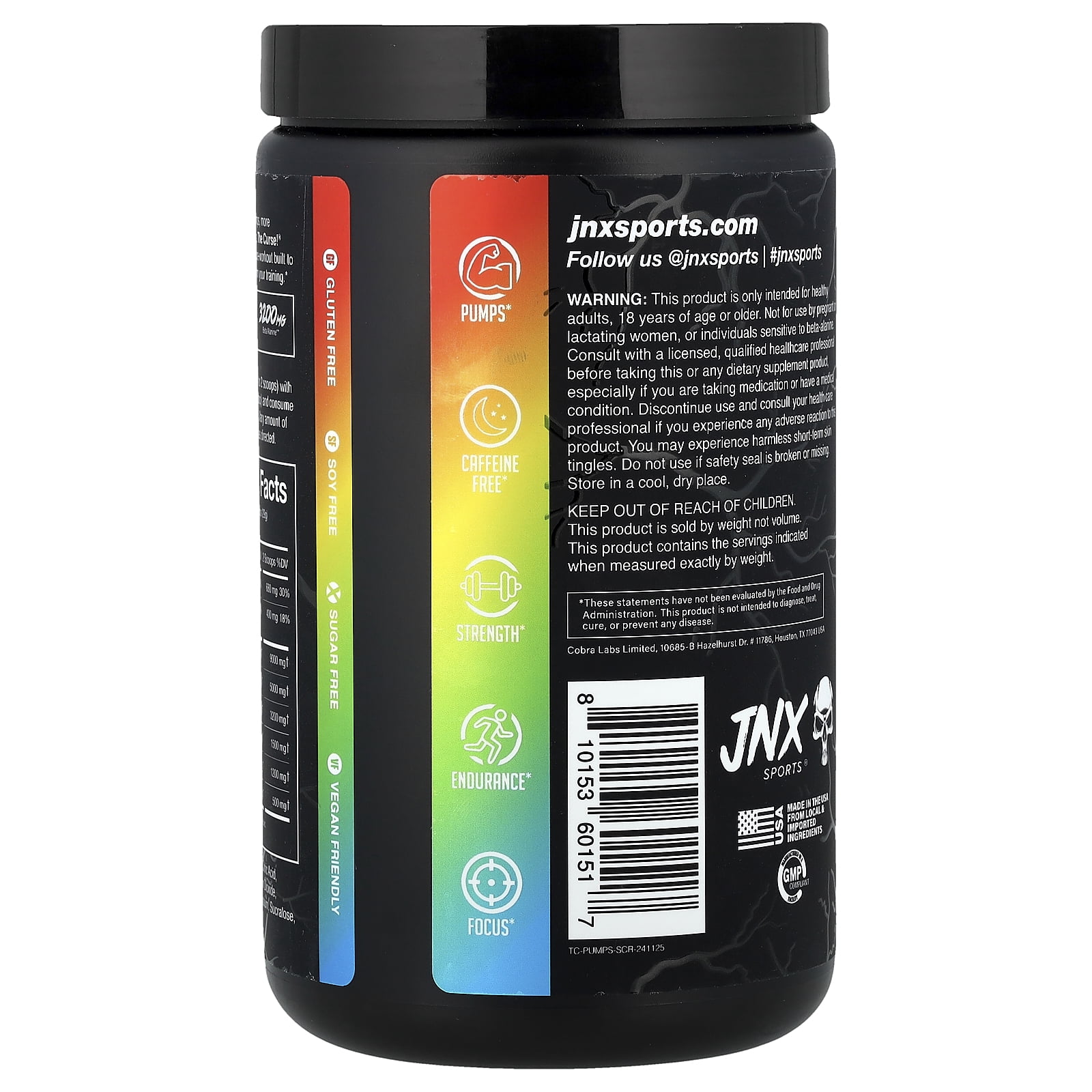 JNX Sports Stim-Free Pump, Pre-Workout, Sour Candy, 20.4 oz (580 g)