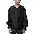 thumbnail image 2 of Domuza Boys Medieval Pirate Costume Shirt Kids Medieval Renaissance Ruffled Long Sleeve Tops Black 110, 2 of 4