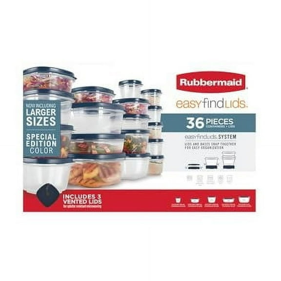Rubbermaid Easy Find Lids Blue Plastic 36-Piece Food Storage Jar & Container Set (36 Count)