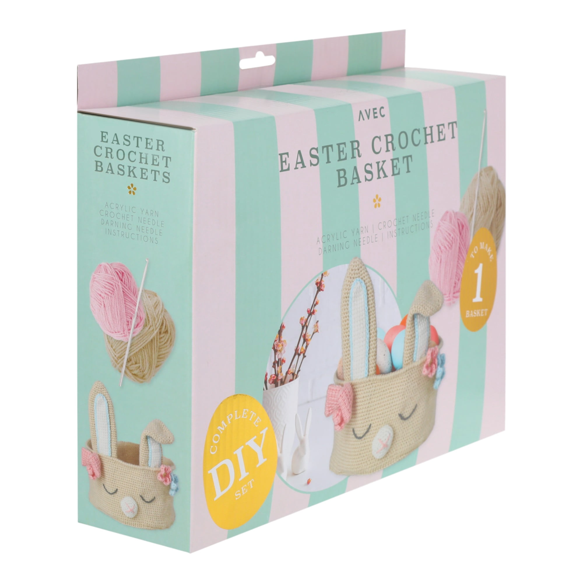 Crochet Easter Basket, Complete DIY Craft Kit, Includes Needle & Yarn