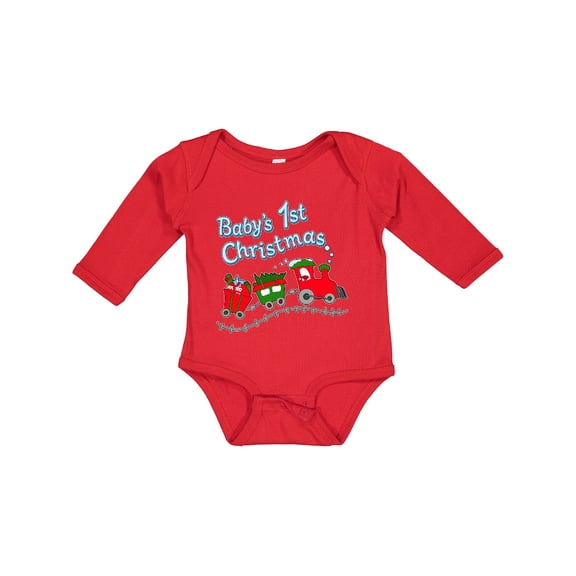 Inktastic Baby's 1st Christmas Train with Presents and Tree Boys or Girls Long Sleeve Baby Bodysuit