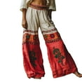 thumbnail image 2 of Women's Casual Pants Vintage Floral Art Printed Cotton Linen Wide Leg Pants,Red Women's Casual Pants S, 2 of 5