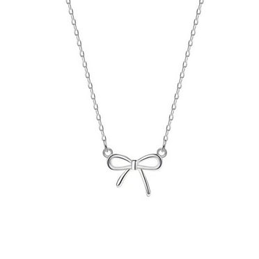 ZSPERKLA Silver Bow Necklace for Women Dainty Bow Pendant Choker Chain Necklace Trendy Jewelry Gifts