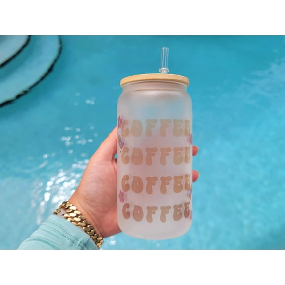 Coffee  Coffee Beer Can Glass | Boho Coffee Glass | Aesthetic Coffee Glass | 16 oz