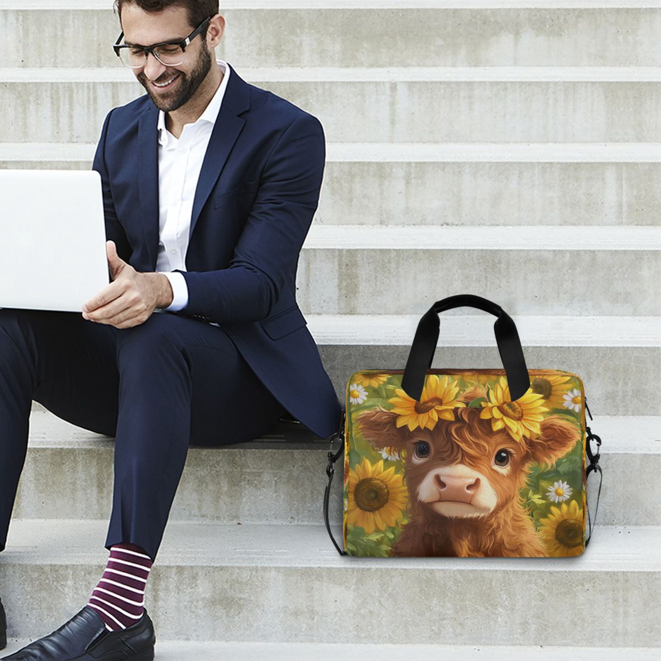 16" Laptop Tote Bag Laptop Sleeve Case Computer Briefcase for Work & Travel Cute Highland Cow