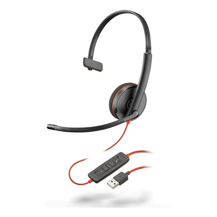 Poly - Blackwire 3210 - Wired, Single Ear (Monaural) Headset (Plantronics) with Boom Mic - USB-A to connect to your PC and/or Mac