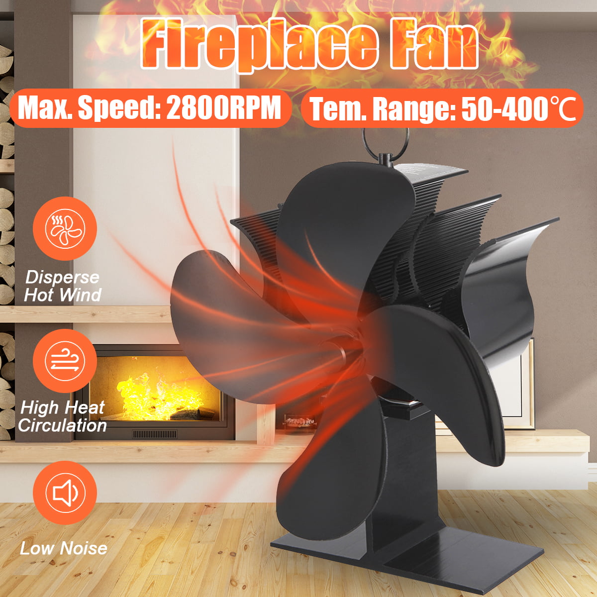 Heat Powered Eco-Friendly, 4 Blade Stove Fan, Fireplace Fan, Thermal