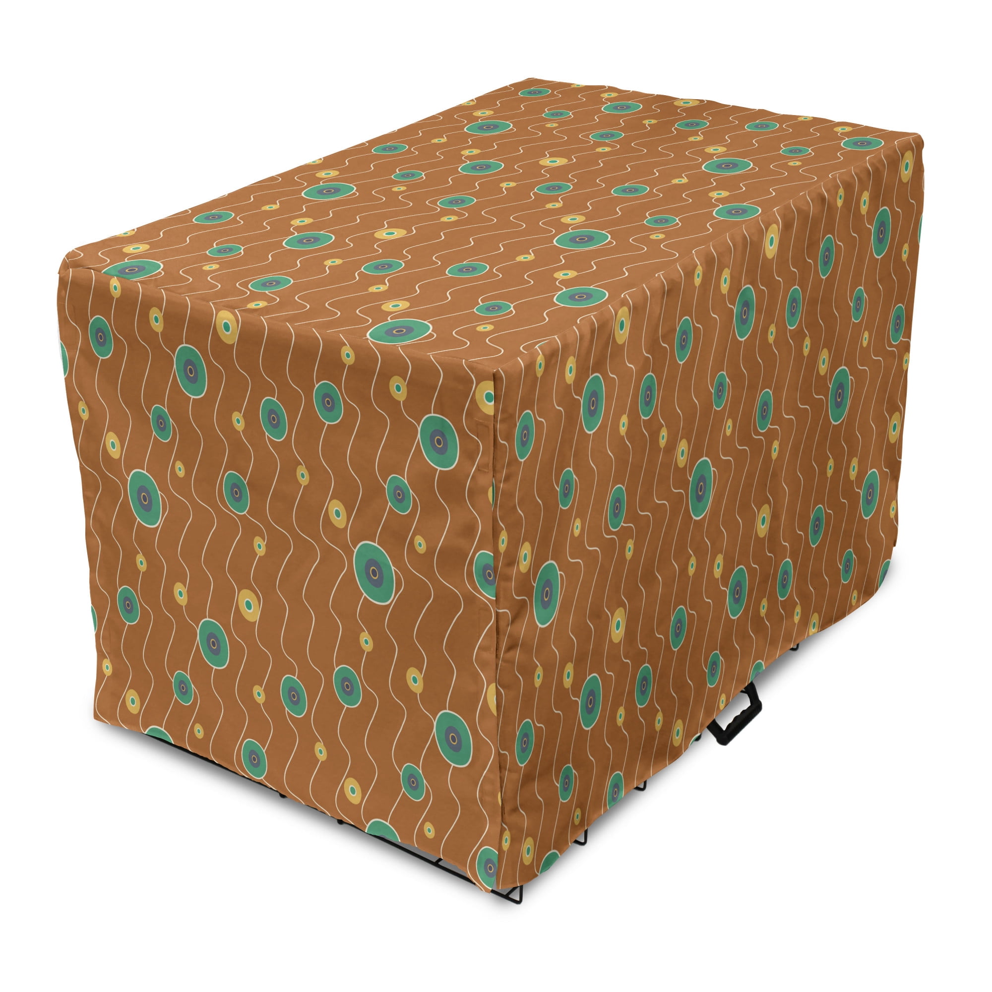 Image showcasing Abstract Dog Crate Cover, Repetitive Eyeball Look Circular Motifs Print ...