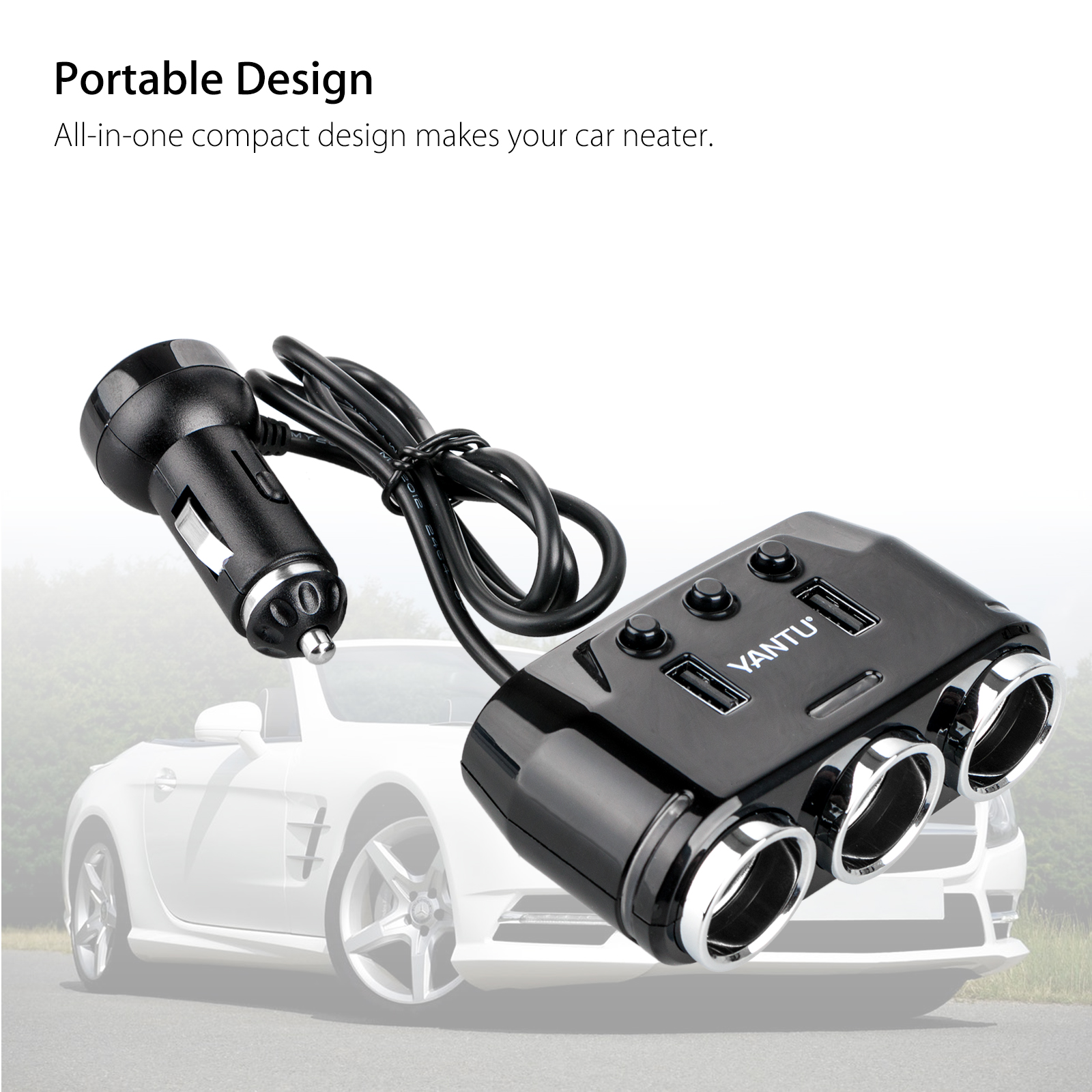 TSV 3-Way Cigarette Lighter Splitter with 2 USB Charger, 12/24V photo 7